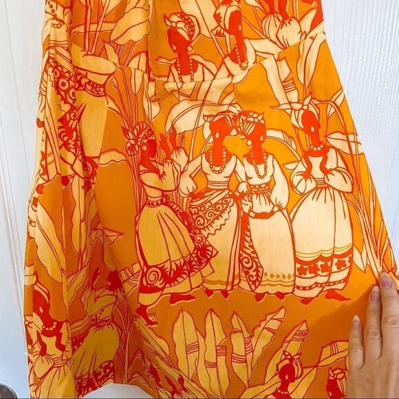 SALE!Vintage Ruth Clarage Jamaican Hand Printed Halter Mini Dress Orange - Picture 8 of 10
